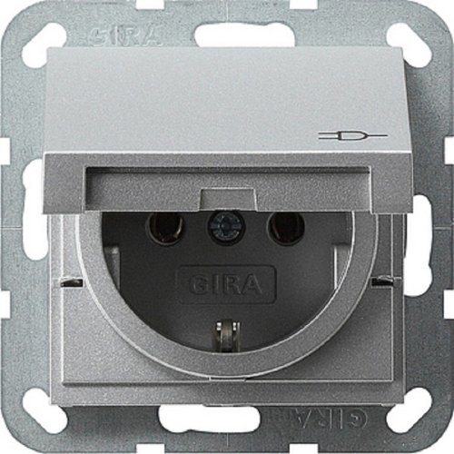 Розетка с заземлением без рамки Gira System55 1-м. крышка 16А алюминий фото Розетка с заземлением без рамки Gira System55 1-м. крышка 16А алюминий картинка